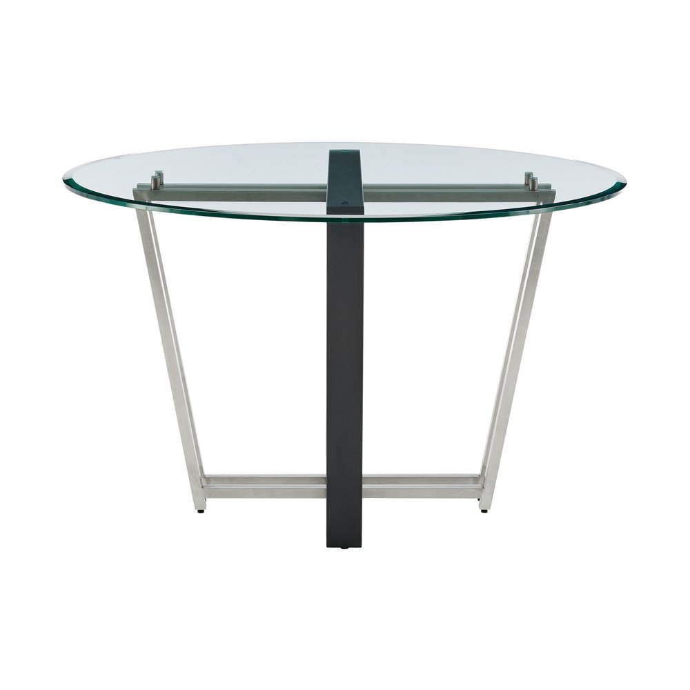 Clear and Black Glass and Iron Sled Base Round Top Dining Table - 48-inch