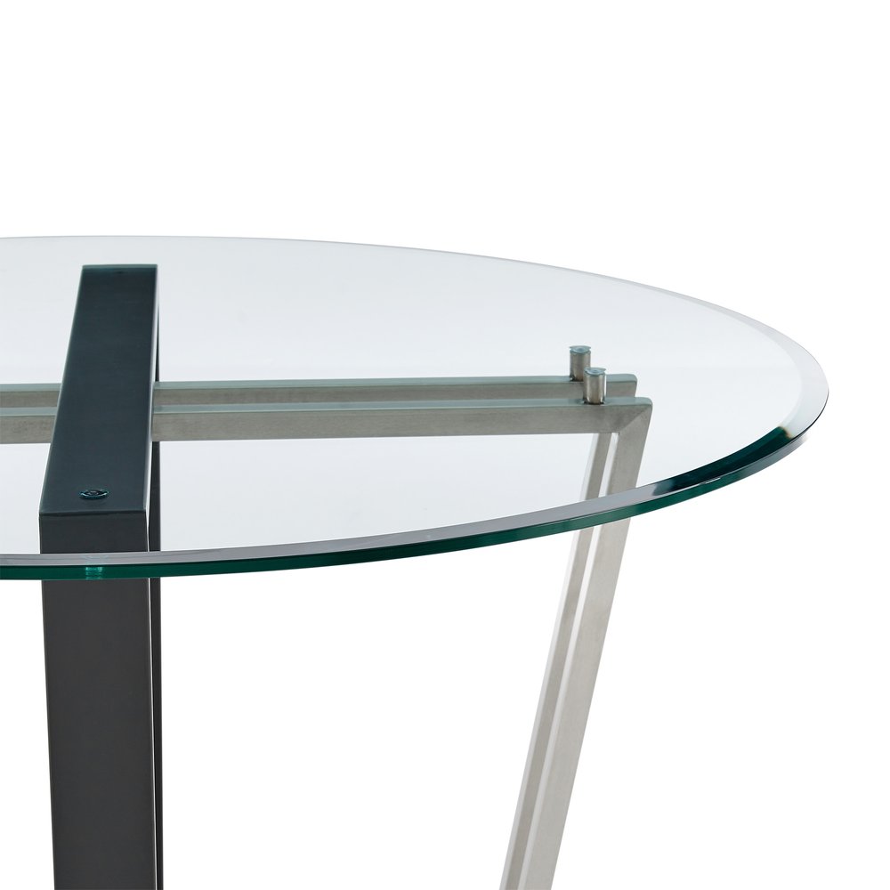Clear and Black Glass and Iron Sled Base Round Top Dining Table - 48-inch