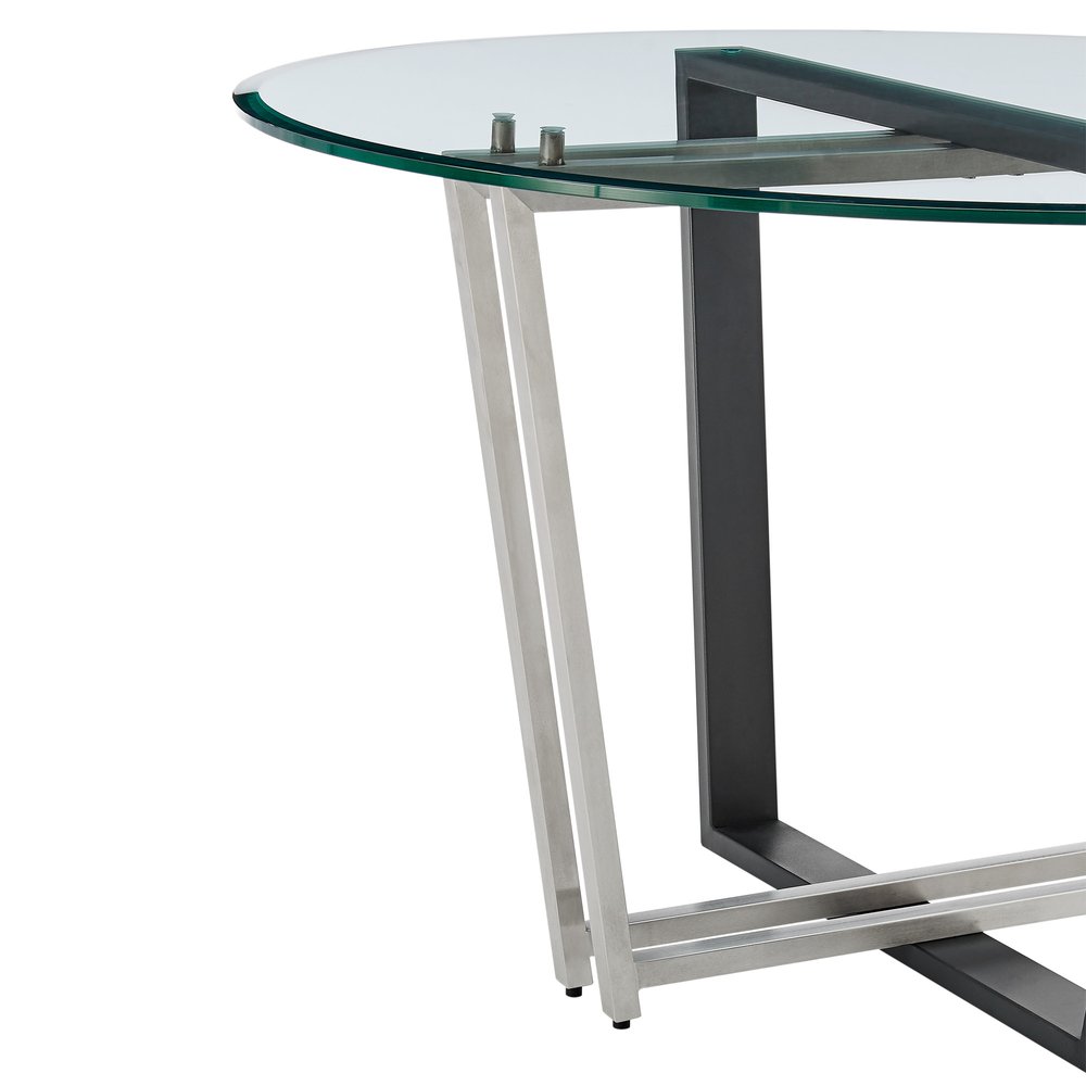 Clear and Black Glass and Iron Sled Base Round Top Dining Table - 48-inch