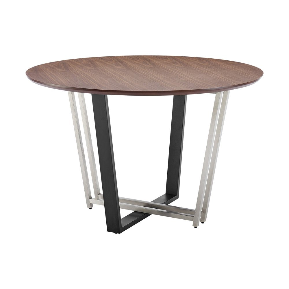 Brown and Black Iron Sled Base Round Top Dining Table - 48-inch