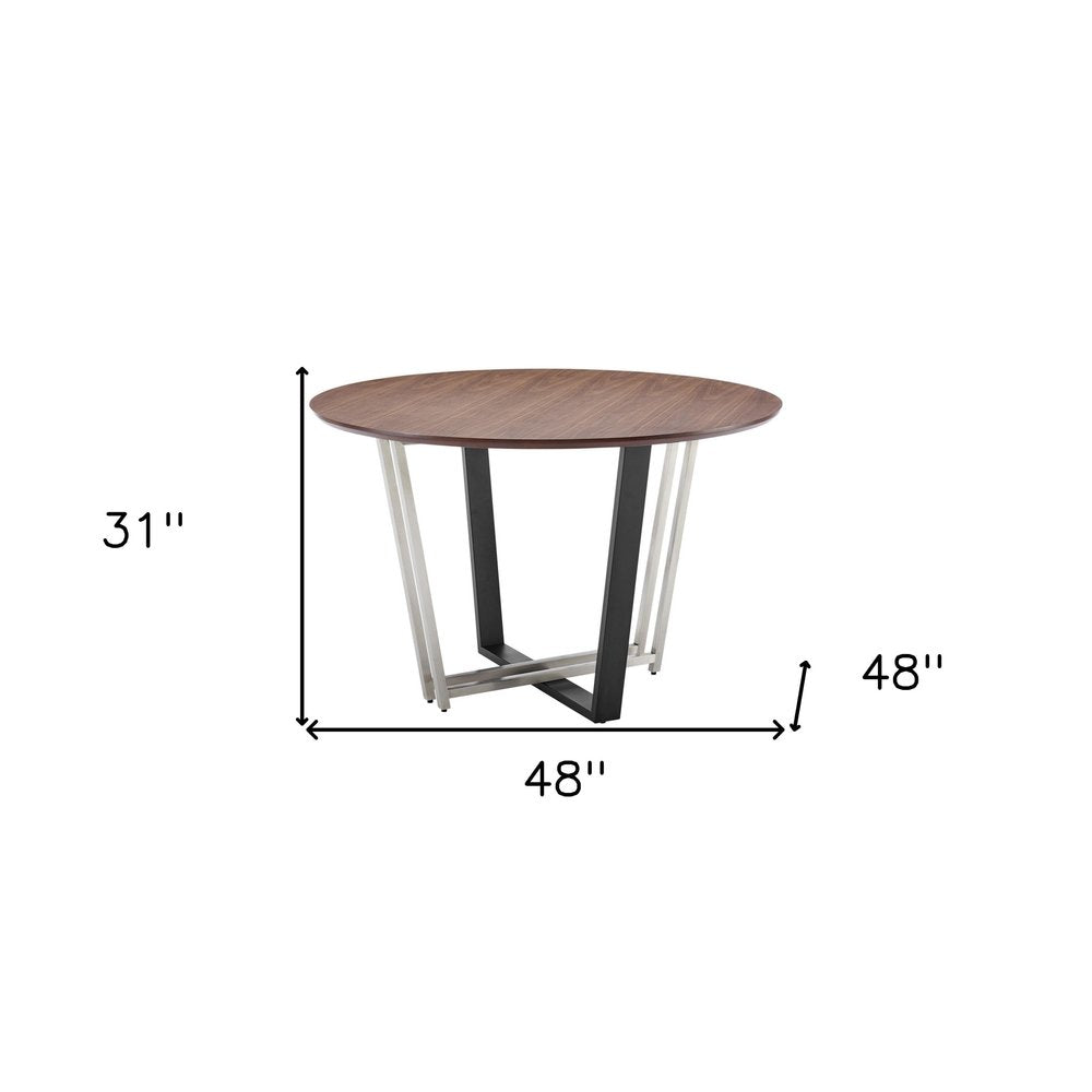 Brown and Black Iron Sled Base Round Top Dining Table - 48-inch