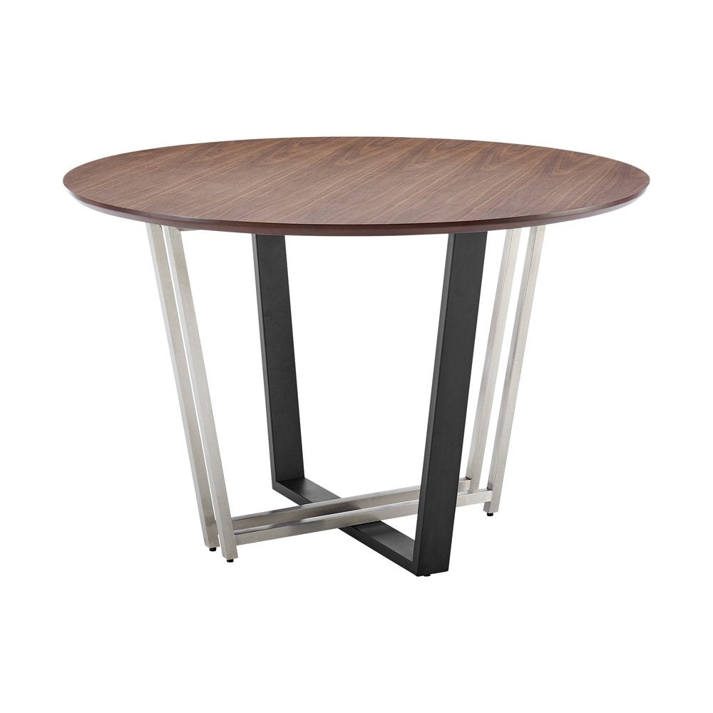 Brown and Black Iron Sled Base Round Top Dining Table - 48-inch