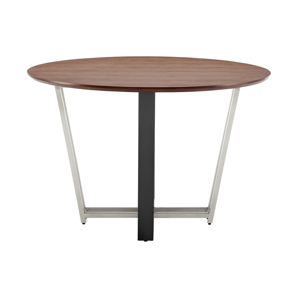 Brown and Black Iron Sled Base Round Top Dining Table - 48-inch