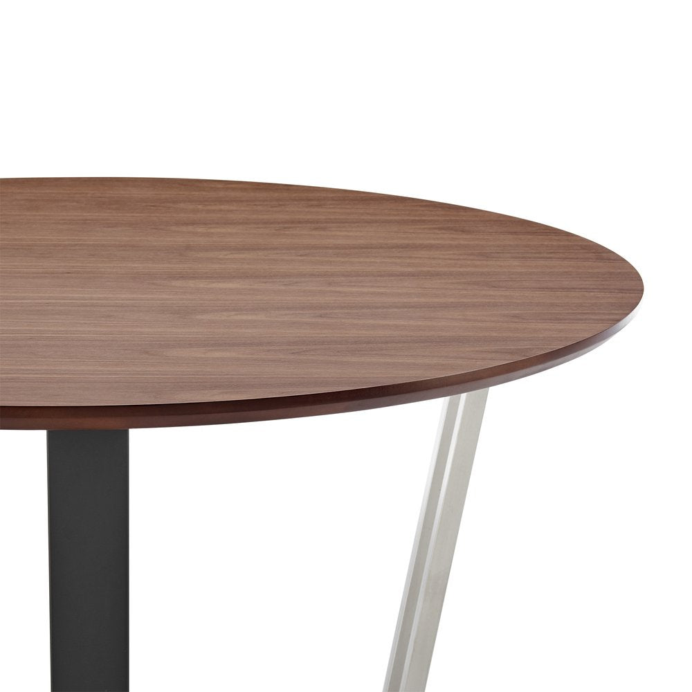 Brown and Black Iron Sled Base Round Top Dining Table - 48-inch