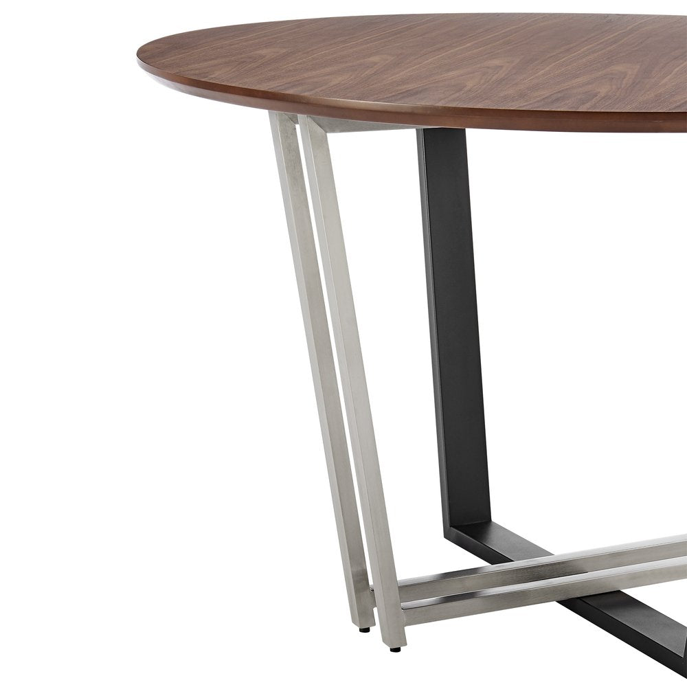 Brown and Black Iron Sled Base Round Top Dining Table - 48-inch