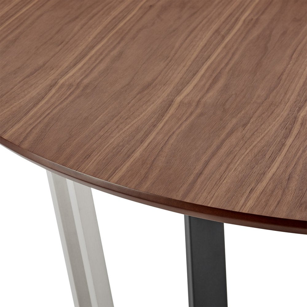 Brown and Black Iron Sled Base Round Top Dining Table - 48-inch