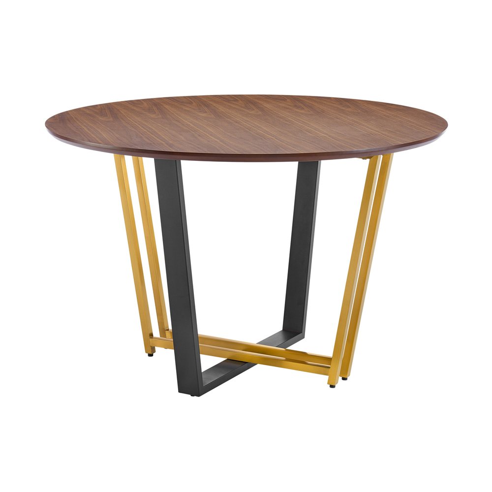 Brown and Gold Iron Sled Base Round Top Dining Table - 48-inch