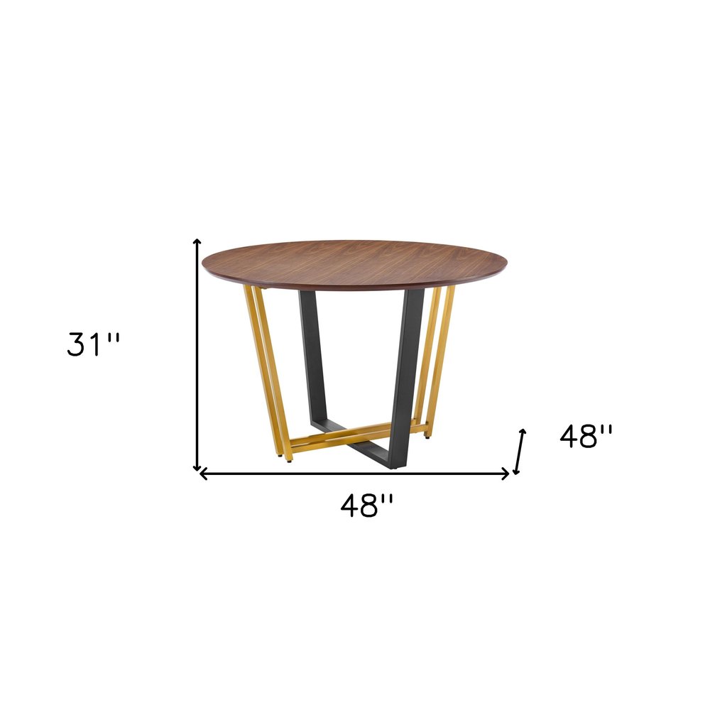 Brown and Gold Iron Sled Base Round Top Dining Table - 48-inch