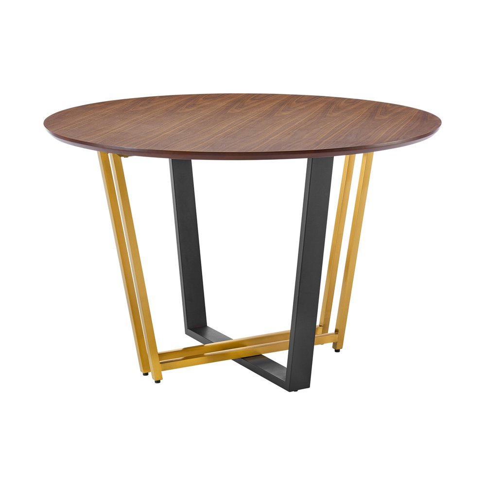 Brown and Gold Iron Sled Base Round Top Dining Table - 48-inch