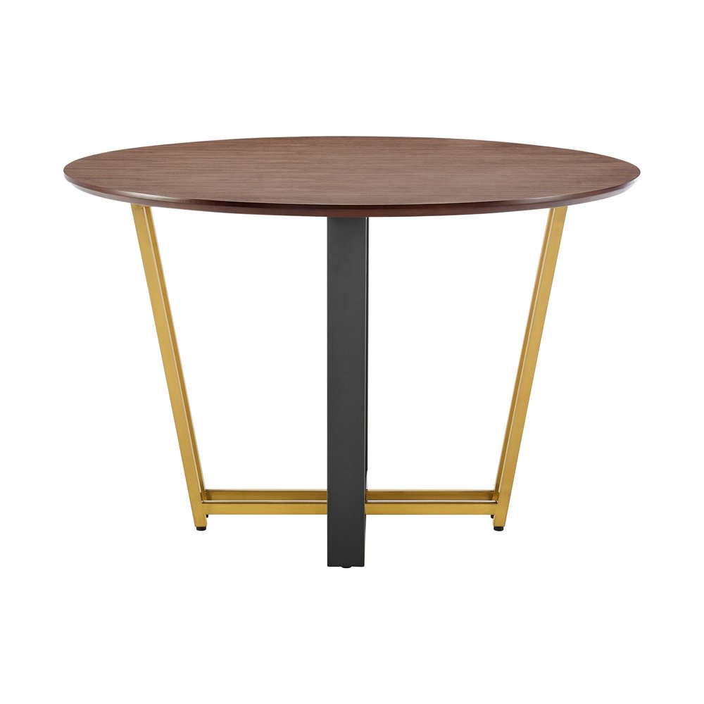 Brown and Gold Iron Sled Base Round Top Dining Table - 48-inch