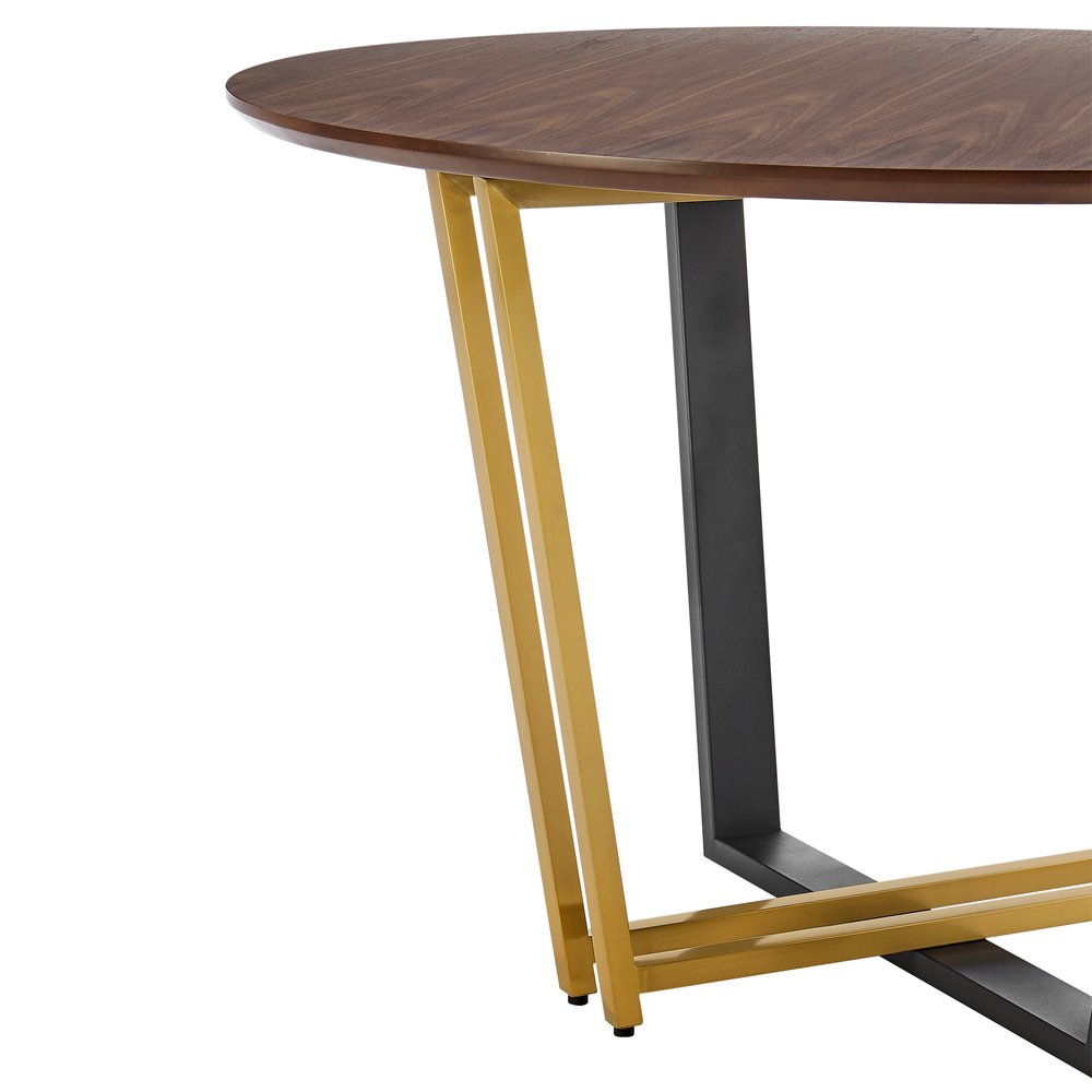 Brown and Gold Iron Sled Base Round Top Dining Table - 48-inch