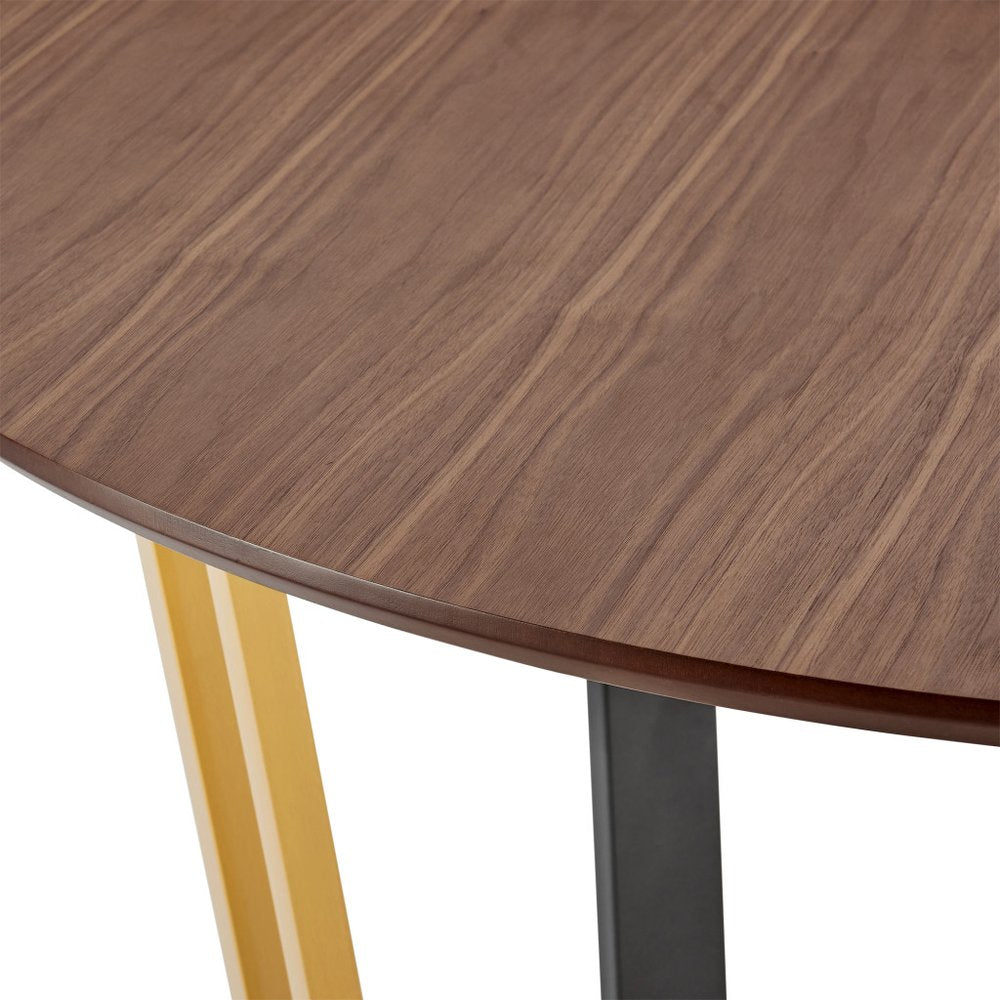 Brown and Gold Iron Sled Base Round Top Dining Table - 48-inch