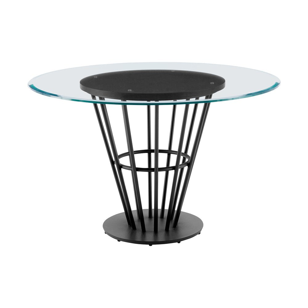 Clear and Black Glass and Iron Pedestal Base Round Top Dining Table - 48-inch