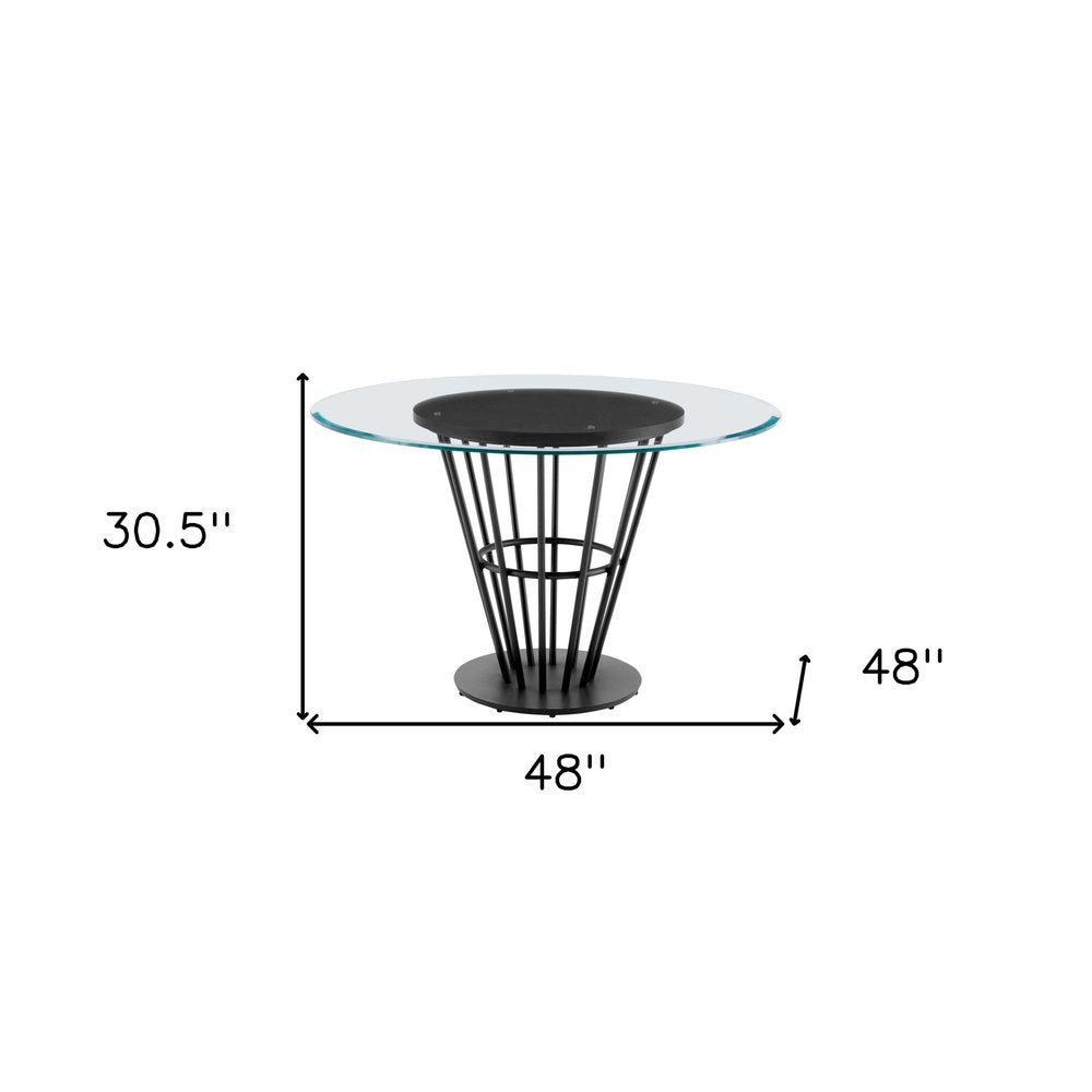 Clear and Black Glass and Iron Pedestal Base Round Top Dining Table - 48-inch