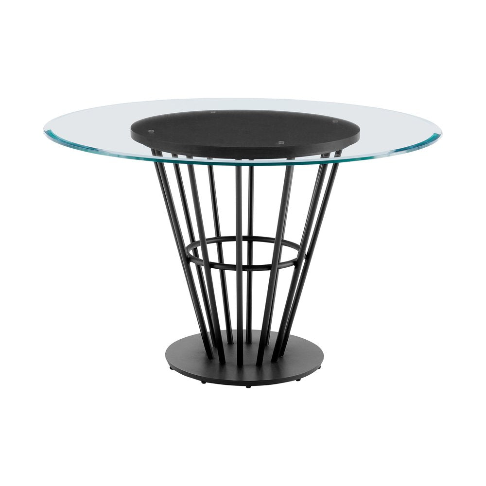 Clear and Black Glass and Iron Pedestal Base Round Top Dining Table - 48-inch