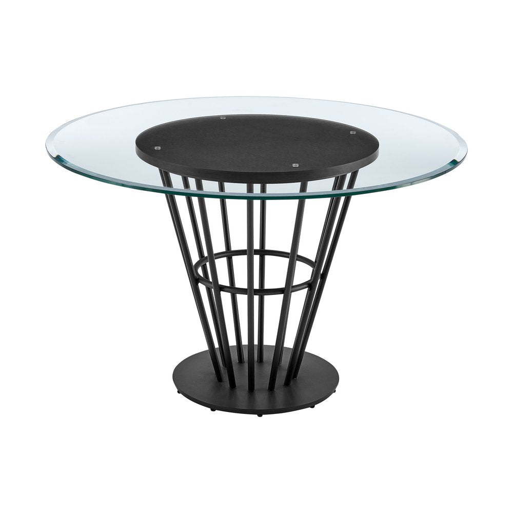 Clear and Black Glass and Iron Pedestal Base Round Top Dining Table - 48-inch