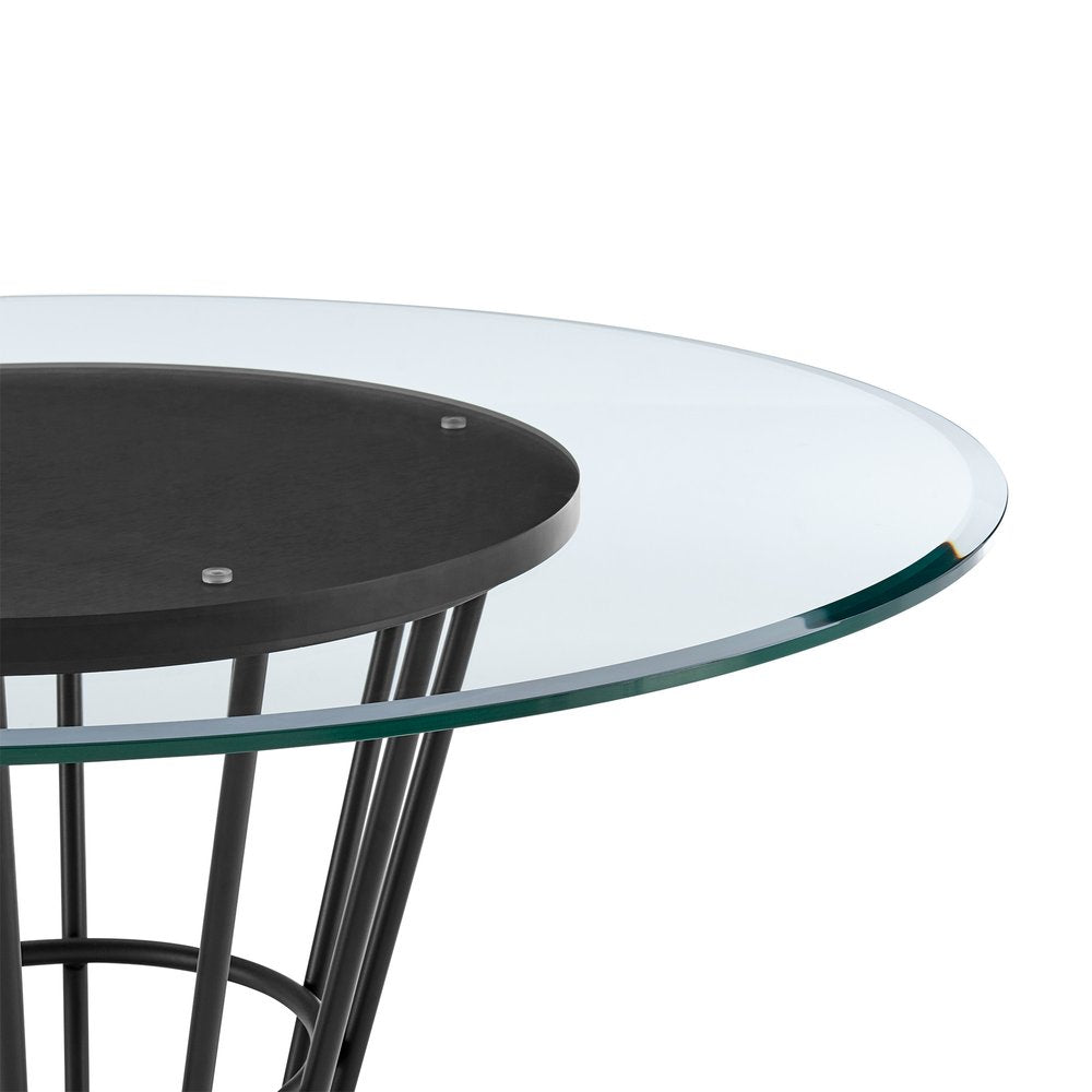 Clear and Black Glass and Iron Pedestal Base Round Top Dining Table - 48-inch
