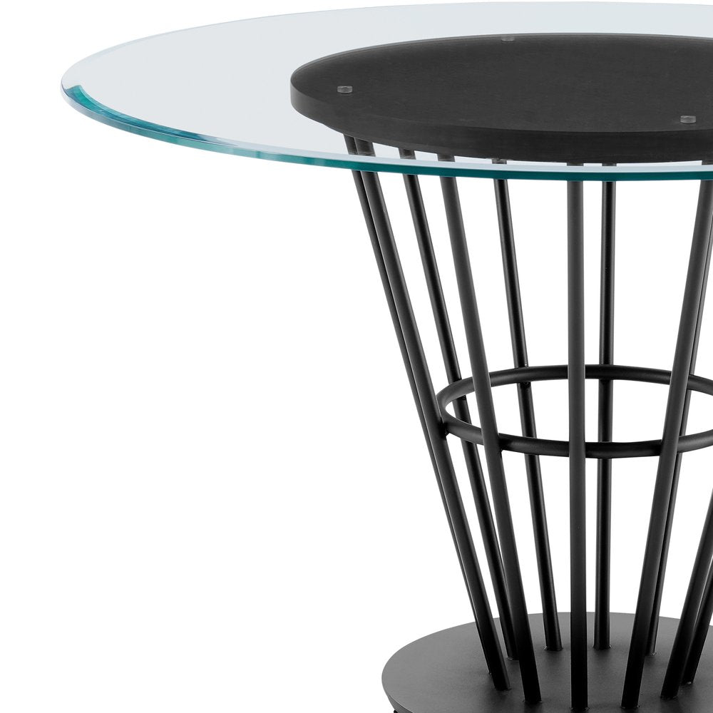 Clear and Black Glass and Iron Pedestal Base Round Top Dining Table - 48-inch
