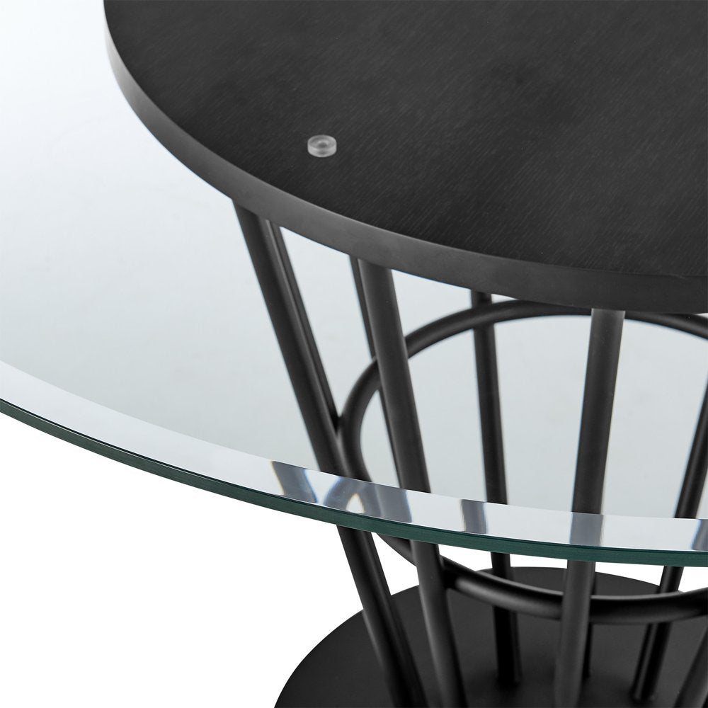 Clear and Black Glass and Iron Pedestal Base Round Top Dining Table - 48-inch