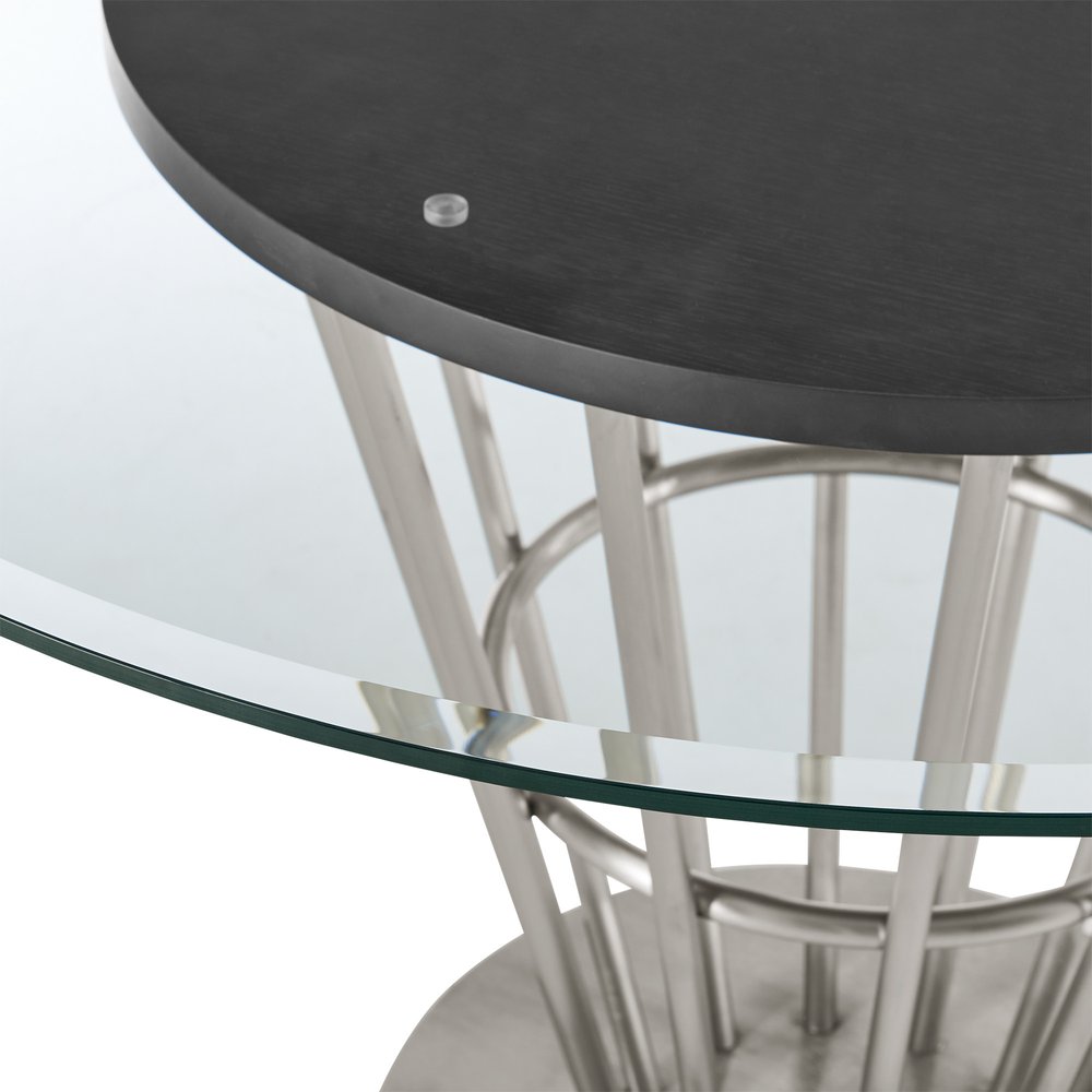 Clear and Silver Glass and Stainless Steel Pedestal Base Round Top Dining Table