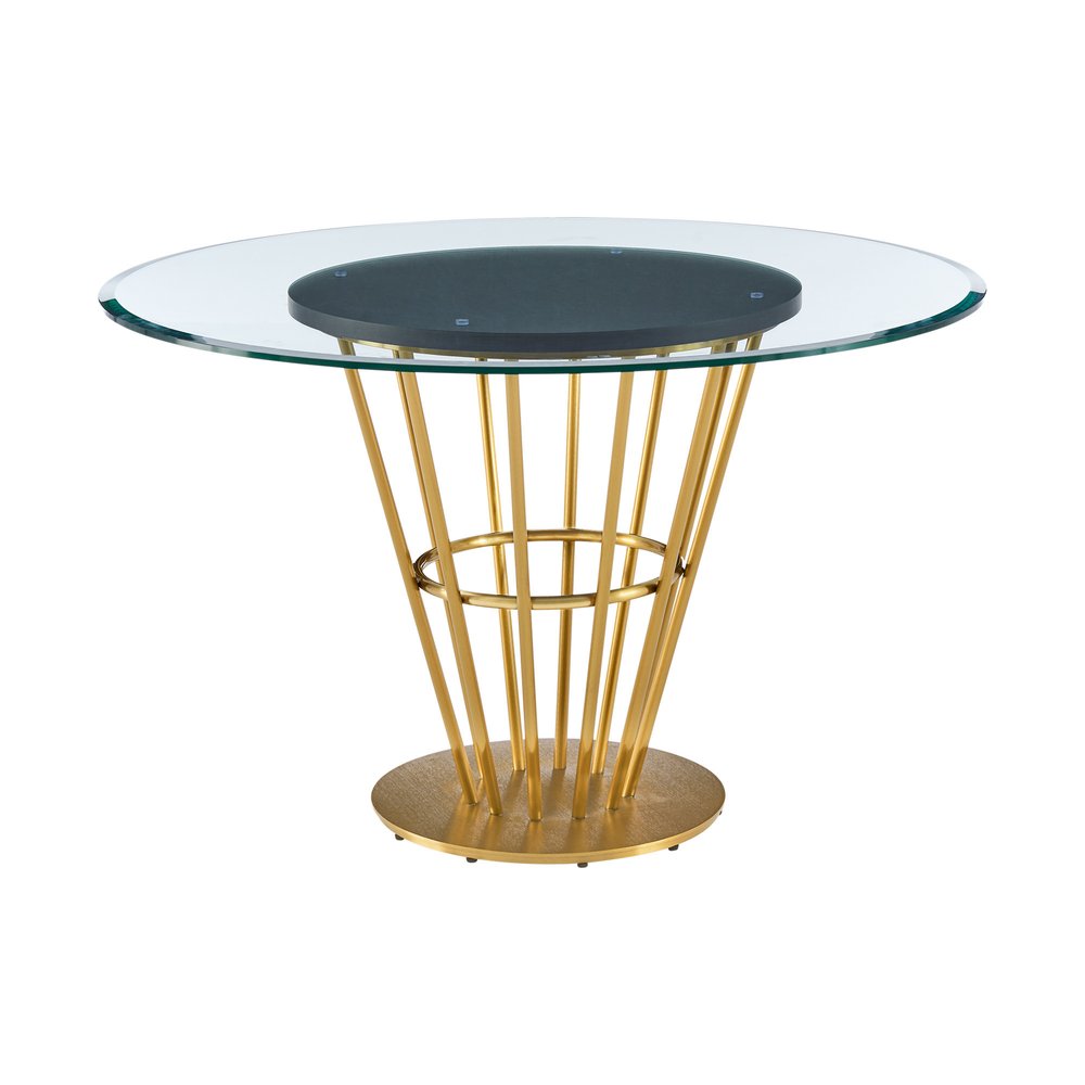 Clear and Gold Glass and Stainless Steel Pedestal Base Round Top Dining Table
