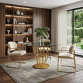 Clear and Gold Glass and Stainless Steel Pedestal Base Round Top Dining Table