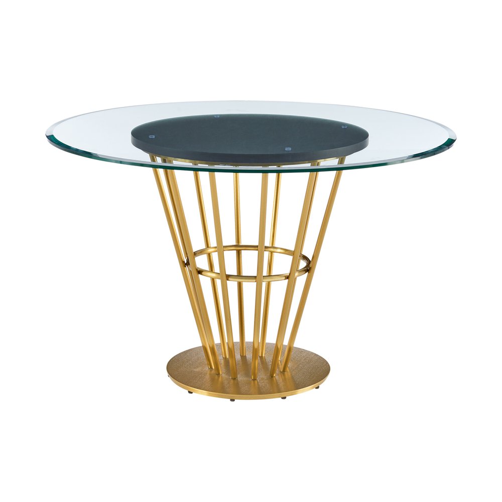 Clear and Gold Glass and Stainless Steel Pedestal Base Round Top Dining Table