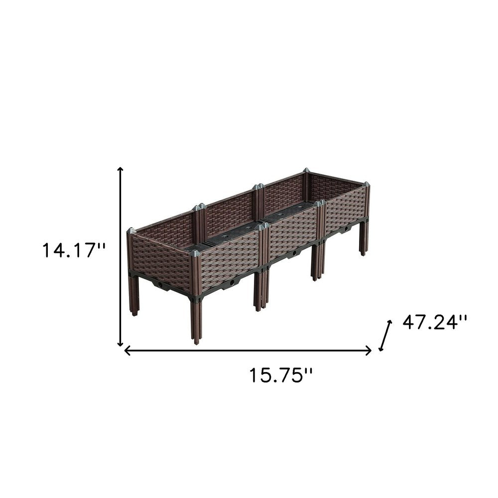 Dark Brown Heavy Duty Plastic Rectangular Self Watering Raised Garden Bed