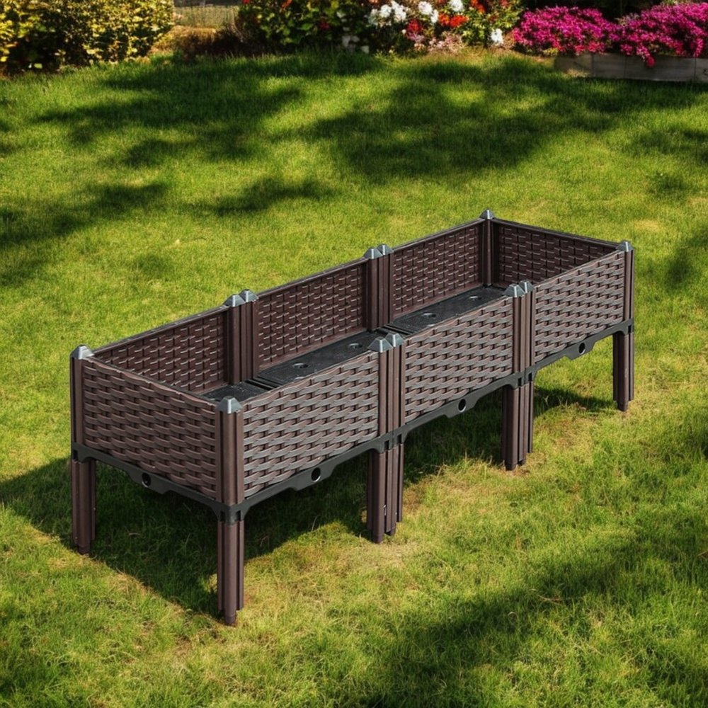 Dark Brown Heavy Duty Plastic Rectangular Self Watering Raised Garden Bed
