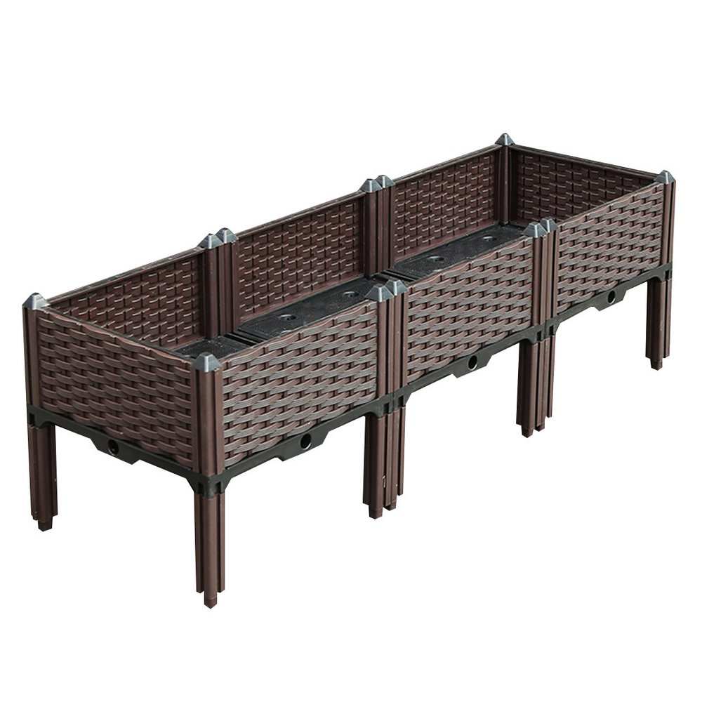 Dark Brown Heavy Duty Plastic Rectangular Self Watering Raised Garden Bed