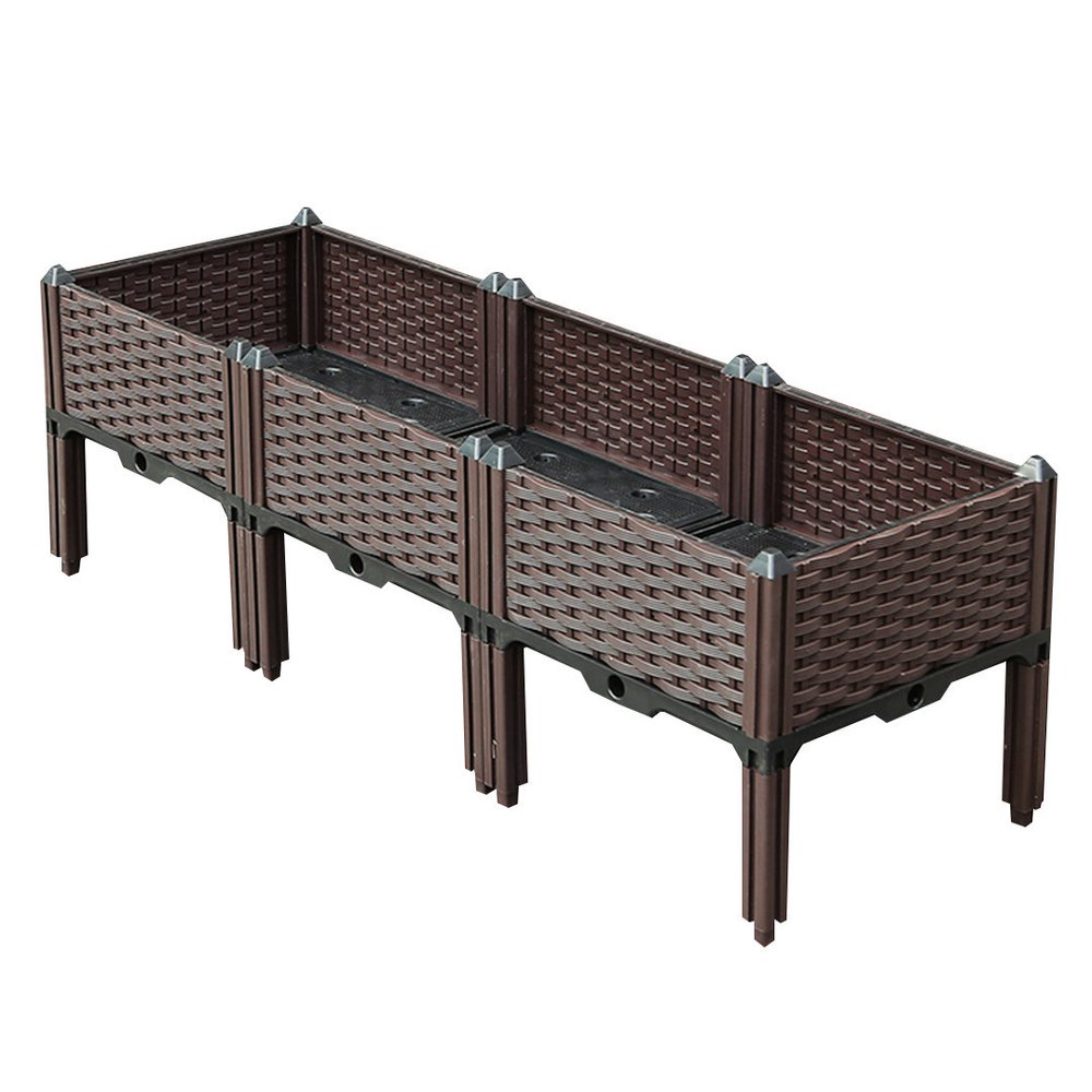 Dark Brown Heavy Duty Plastic Rectangular Self Watering Raised Garden Bed