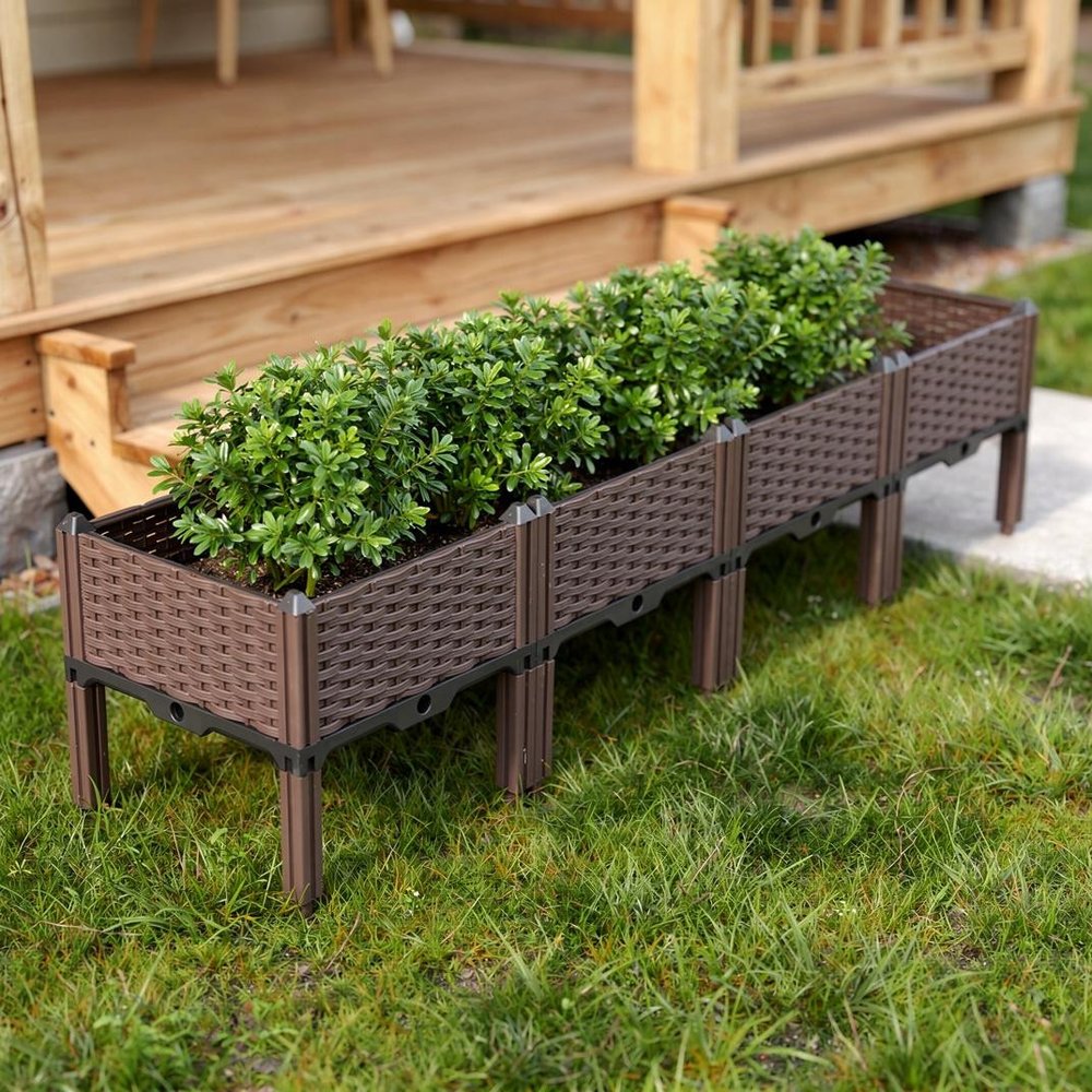 Dark Brown Plastic Indoor Outdoor Rectangular Planter Box - 16-inch