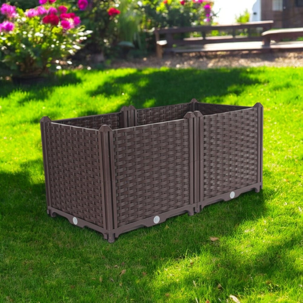 Dark Brown Heavy Duty Plastic Rectangular Self Watering Planter Box