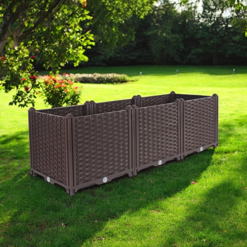 Dark Brown Heavy Duty Plastic Rectangular Self Watering Planter Box