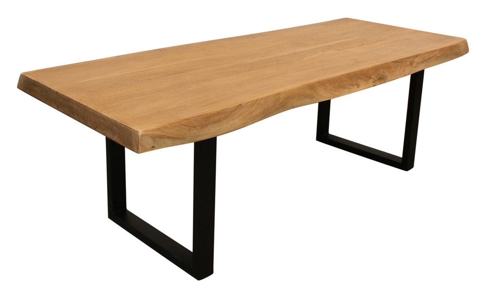 Natural and Black Solid Wood and Iron Live Edge Coffee Table - 70-inch