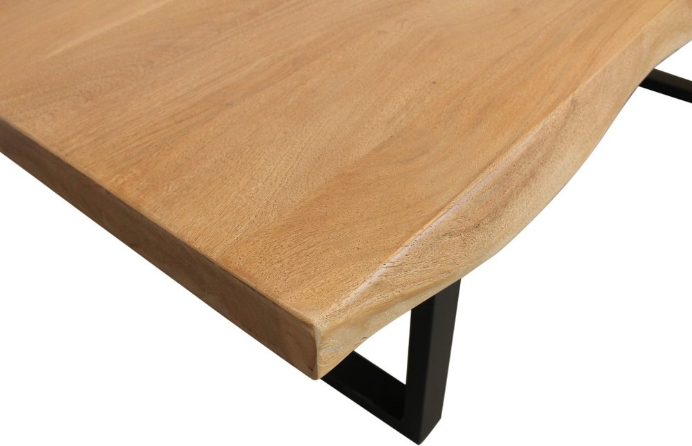 Natural and Black Solid Wood and Iron Live Edge Coffee Table - 70-inch