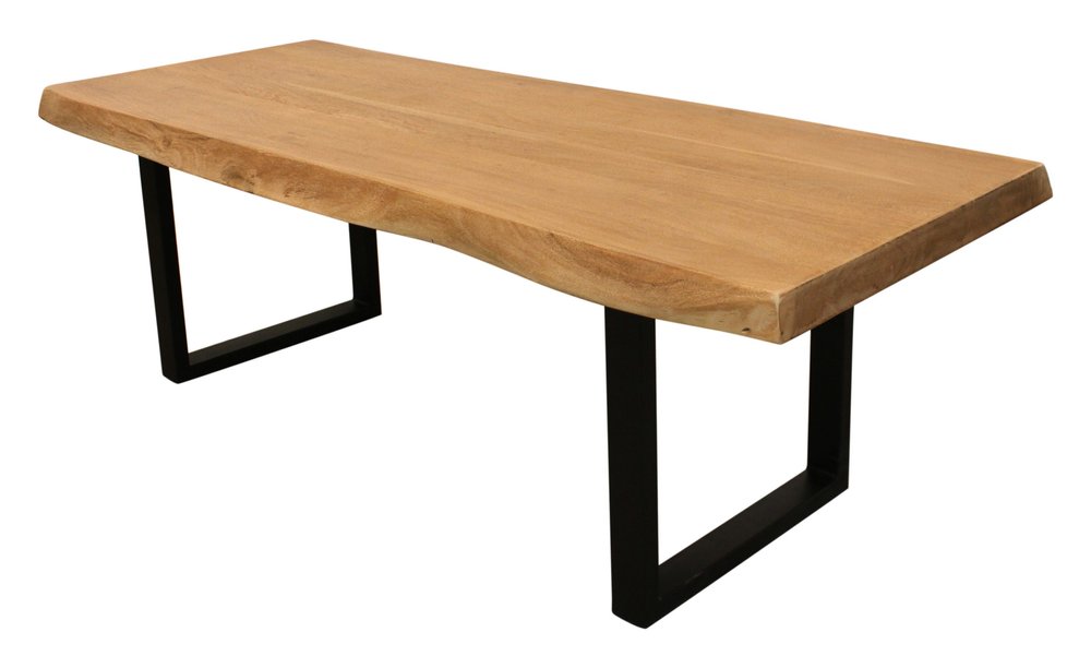 Natural and Black Solid Wood and Iron Live Edge Coffee Table - 70-inch