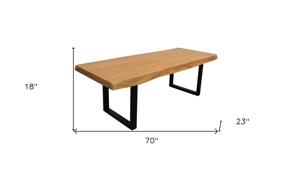 Natural and Black Solid Wood and Iron Live Edge Coffee Table - 70-inch
