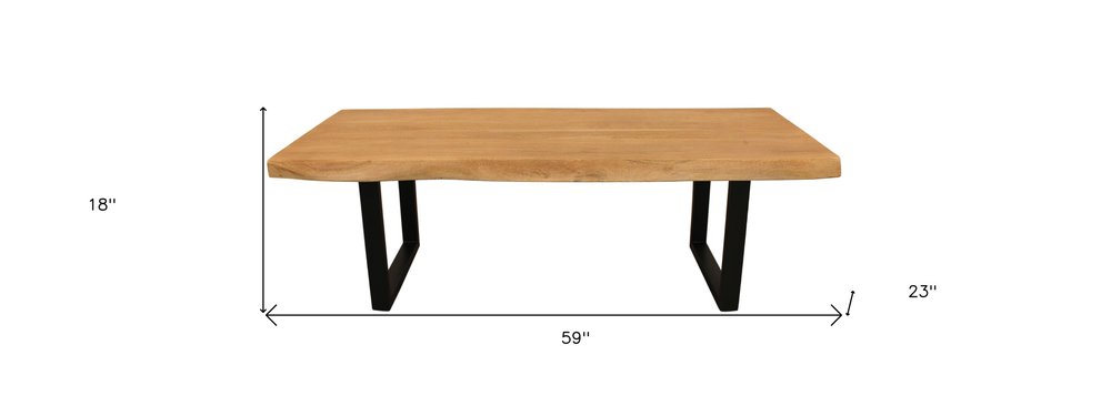 Natural and Black Solid Wood and Iron Live Edge Coffee Table - 59-inch