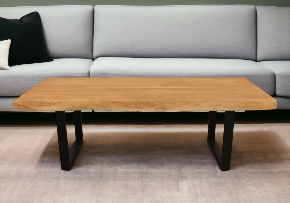 Natural and Black Solid Wood and Iron Live Edge Coffee Table - 59-inch