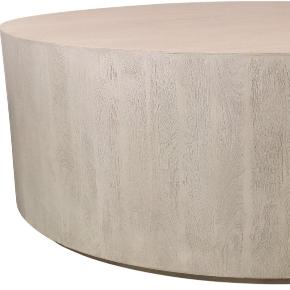 Natural Solid Wood Round Distressed Coffee Table - 48-inch