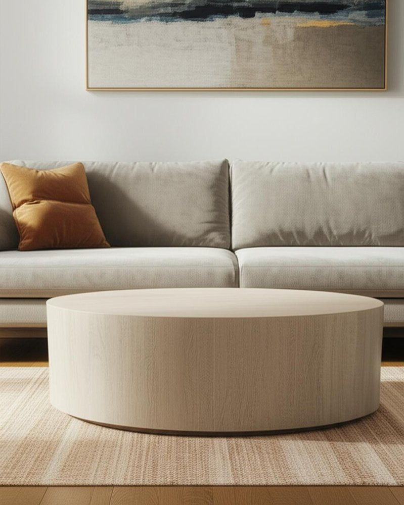 Natural Solid Wood Round Distressed Coffee Table - 48-inch