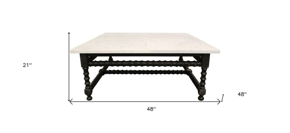 White and Black Genuine Marble and Solid Wood Square Coffee Table
