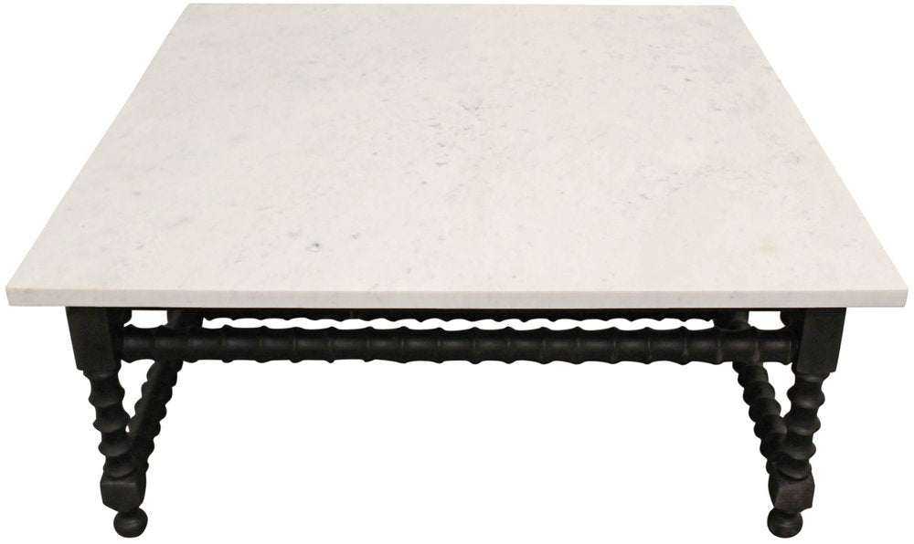 White and Black Genuine Marble and Solid Wood Square Coffee Table