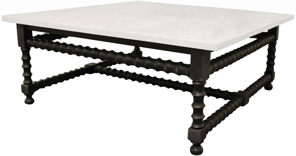White and Black Genuine Marble and Solid Wood Square Coffee Table