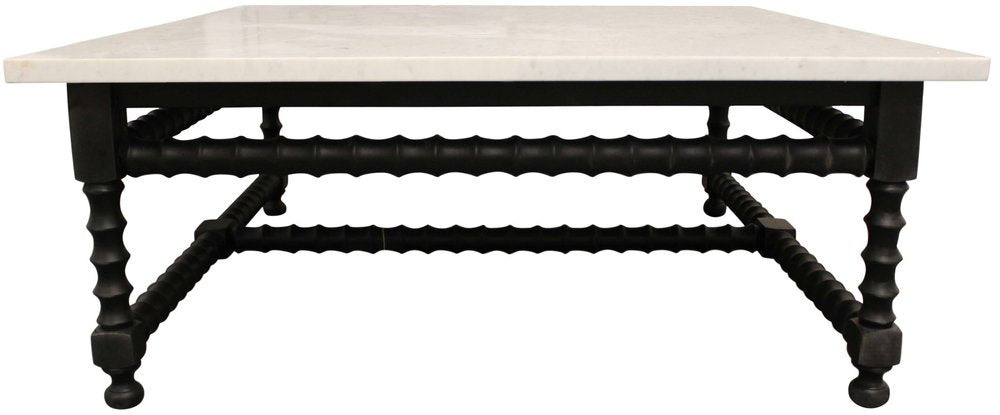 White and Black Genuine Marble and Solid Wood Square Coffee Table
