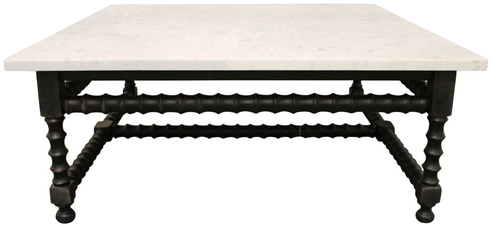 White and Black Genuine Marble and Solid Wood Square Coffee Table