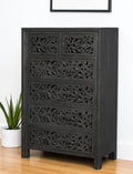 Black Carved Floral Solid Wood Six Drawer Dresser - 35-inch