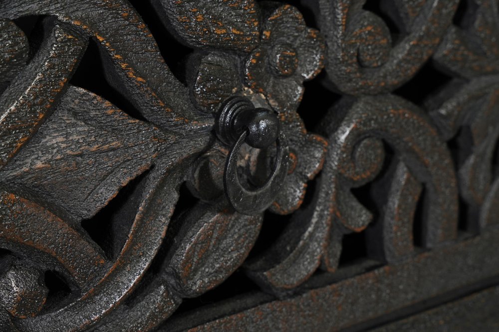 Black Carved Floral Solid Wood Six Drawer Dresser - 35-inch