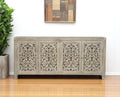 Gray Distressed Solid Wood Carved Floral Sideboard with Four Doors - 78-inch